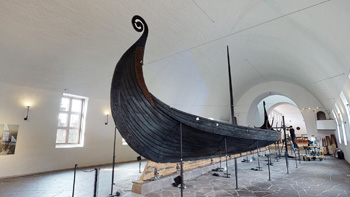 An exhibition showing a Viking ship.