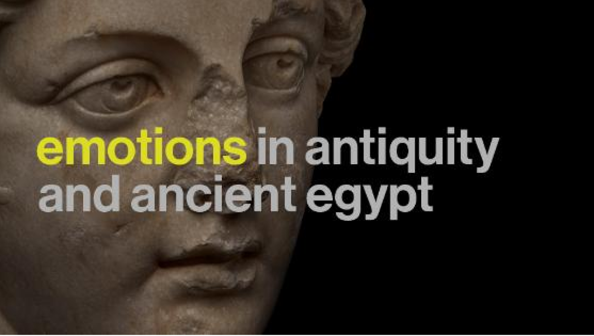 A poster showing a stone sculpture with the name of the exhibition printed