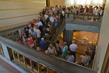 Stairs ,Suit ,Event ,Hall ,Crowd.
