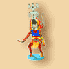 Figure representing a masked dancer. The dancer is made of used tin cans and is the hottest item in Bamako's tourist market today. Young boys copy post cards and tourist brochures to make the figures as natural as possible.