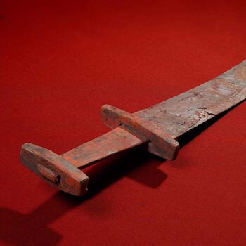 Close up of a 1100 years old sword. This was found in a grave find from the Viking Age at Grimsdalen in Norway. C59045.