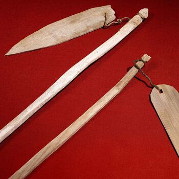Close up of the scaring sticks. C63777.