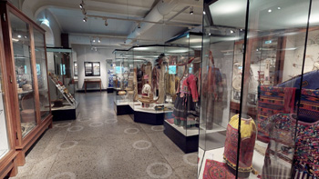 An exhibition room with several exhibition stands