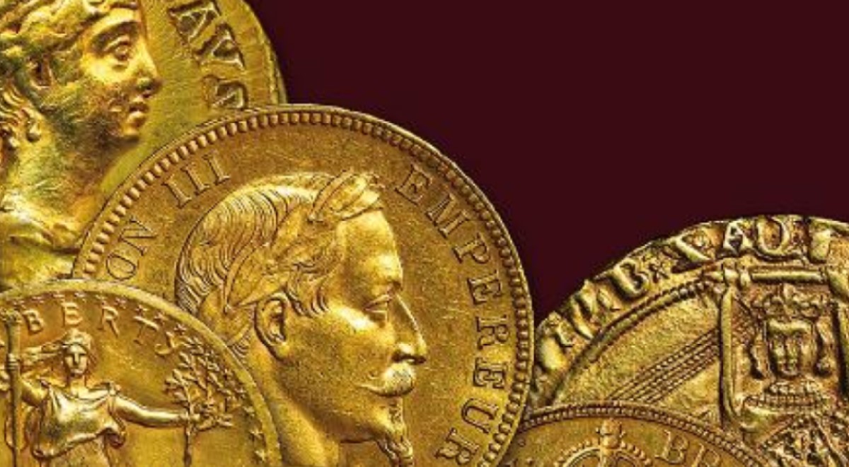 Close up of golden coins