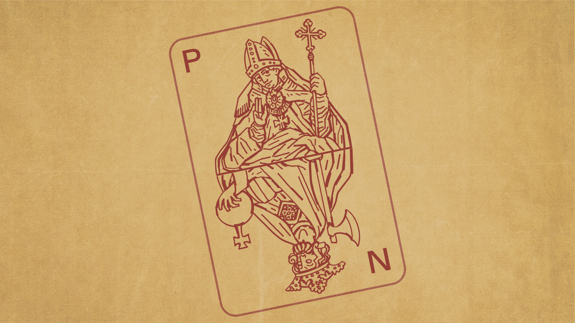 Illustrasjon av et bildekort i et kortspill hvor en konge speiles.