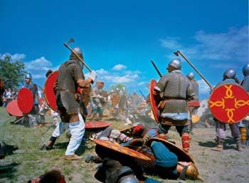 Scene fra The Viking and Slavonic Battle Show. Wolin, Polen 2001 /&amp;#160;Scene from The Viking and Slavonic Battle Show. Wolin, Polen 2001.