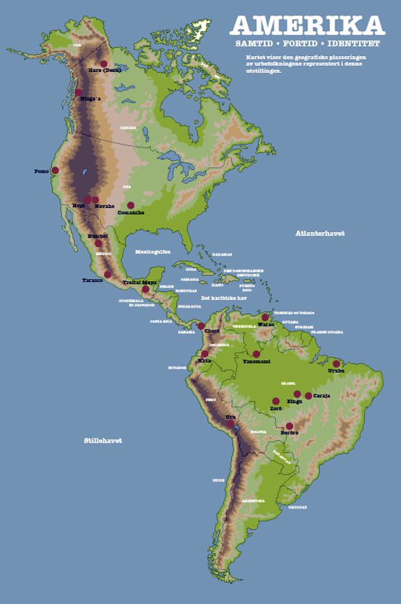 Illustrert kart som viser den geografiske plaseringen av de utbefolkningsgruppene representert i utstillingen