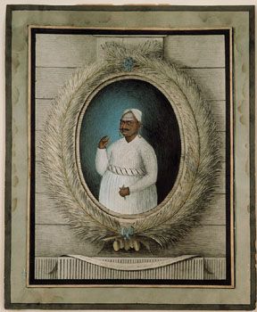 Anker, 1791: Supremane Setty. (Kat.nr. 4415) Akvarell og gouache på papir. Gullmaling på smykker. Blekk og blyant. Indremål: 27,6 x 21, 6. Ytremål: 33 x 27.