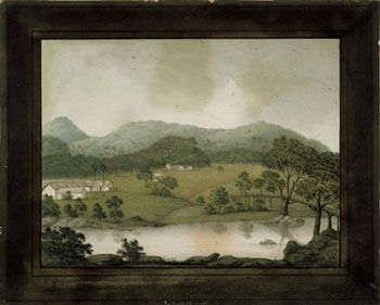 Ceylonmaleren: Idomalvan i Candia på Ceylon. (Kat.nr. 4420) Akvarell og gouache på papir. Indremål: 20,9 x 27,6. Ytremål: 28,3 x 35.