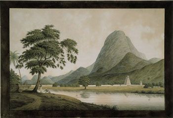 Daniell: Calcaud i nærheten av Tinevelly. (Kat.nr. 4422) Akvarell og gouache på papir. Indremål: 28 x 42,3. Ytremål: 32 x 47.