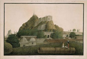 Anker: Det høye berg i Trichenapoly. (Kat.nr. 4424) Akvarell og gouache på papir. Indremål: 32,3 x 49,8. Ytremål: 36,8 x 54,8.