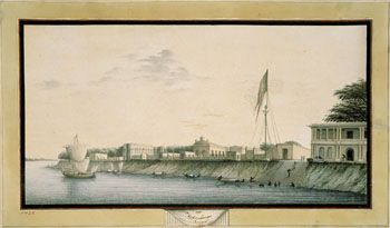 Anker, 1790: Fredriksnagor i Bengal. (Kat.nr. 4428) Akvarell og gouache på papir. Indremål: 19,2 x 36,8. Ytremål: 24,5 x 42.