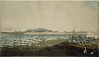 Ukjent 2, 1799: Seringapatam, Sultan Tippos hovedstad i Mysore. (Kat.nr. 4444) Akvarell og gouache på papir. Indremål: 31 x 55.