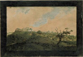 Ukjent 1: Festningen Reginegudy i Mysore. (Kat.nr. 4451) Akvarell og gouache på papir. Indremål: 16,4 x 26. Ytremål: 20,8 x 30,6.