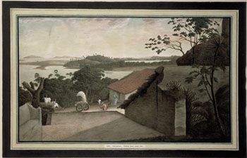 James Wales: Bombay Rhed. (Kat.nr. 4455) Etsning, kolorert. Indremål: 35,5 x 60. Ytremål: 44 x 68,5.