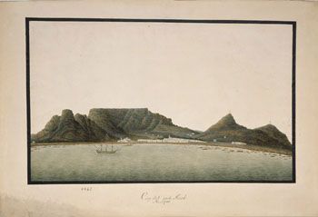 Anker, 1788: Kapstaden. (Kat.nr. 4463) Akvarell og gouache på papir. Indremål: 27,7 x 46,1. Ytremål: 38,3 x 56,3.