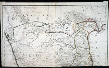 J. Rennell: Kart over sør-India (Nord). (Kat.nr. 4537-13) Mål bilde: 36,2 x 61. Ytre mål: 39 x 63,7. Påskrift: J. Rennell På baksiden: NB Dette kort er tegnet af en Mestize {uklart} caoboish i Tranquebars Garnison 1795 {Ant. Ankers skrift}