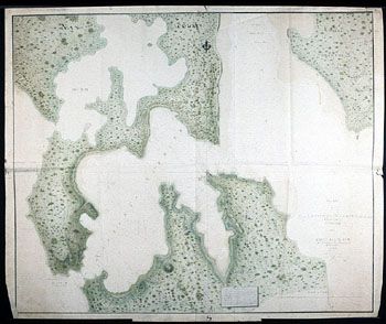 Anker m.fl.: Kart over Nicobarene. (Kat.nr. 4537-19) Mål bilde: 96 x 114. Ytre mål: 101 x 119. Påskrift: Plan of Nancowry Harbour in the Islands of Nicobar surveyed by Capt Alex Kyd Aid de Camp to the Marquis of Cornwallis 1790 Finished with improvements&amp;#160;