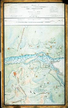 Gantz: Kart over Seringapatam. (Kat.nr. 4537-34) Mål bilde: 47,6 x 36,2. Ytre mål: 65 x 41. Påskrift: Plan of the western and part of the north &amp;#38; south Faces of the fort of Seringapatam and Environs with the Attacks taken by Storm on the 4th May 1799 by t