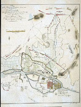 Smith: Kart over Seringapatam. (Kat.nr. 4537-37) Mål bilde: 38 x 30,2. Ytre mål: 45 x 37. Påskrift: Plan of the Position of the confederate Armies under the Direction of Earl Cornwallis before Seringapatam from 5 to the 24 Feb. 1792. When the Cessation of