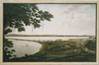 James Wales: Egnen i nærheten av Bombay. (Kat.nr. 4440) Etsning, kolorert. Indremål: 36,9 x 59,5. Ytremål: 41,8 x 64,5.