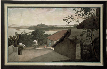 James Wales: Bombay Rhed. (Kat.nr. 4455) Etsning, kolorert. Indremål: 35,5 x 60. Ytremål: 44 x 68,5.