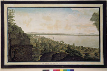 James Wales: Bombay. (Kat.nr. 4456) Etsning, kolorert. Indremål: 34,7 x 60. Ytremål: 44 x 68,8.