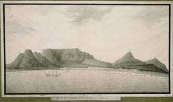 Anker, 1788: Kapstaden. (Kat.nr. 4461) Grå lavering. Indremål: 24,5 x 45,7. Ytremål: 29,6 x 50,4.