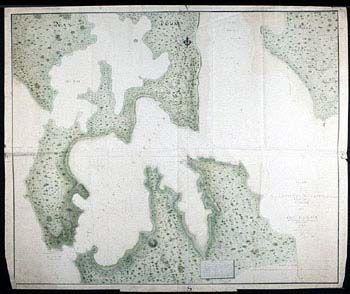 Anker m.fl.: Kart over Nicobarene. (Kat.nr. 4537-19) Mål bilde: 96 x 114. Ytre mål: 101 x 119. Påskrift: Plan of Nancowry Harbour in the Islands of Nicobar surveyed by Capt Alex Kyd Aid de Camp to the Marquis of Cornwallis 1790 Finished with improvements&amp;#160;