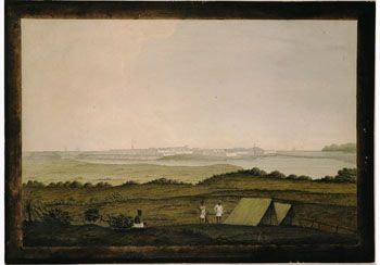 Daniell?: Colombo på Ceylon. (Kat.nr. 4447) Akvarell og gouache på papir. Indremål: 31,2 x 46,3. Ytremål: 35,6 x 51.