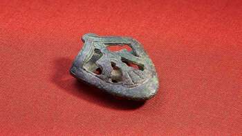 Å jakte med falk har hørt til blant de aller øverst på rangstigen. Vi finner falk eller hauk i noen svært få, men også svært rike vikinggraver. Falk er brukt som motiv på våpenutstyr, mynter og på runesteiner og er trolig et symbol brukt av et krigeraristokrati. En falk pynter og forsterker den nederste delen av en sverdslire, doppskoen, fra Løten. Sverdets eier kan ha tilhørt en spesiell krigerelite i vikingtiden. C36462.