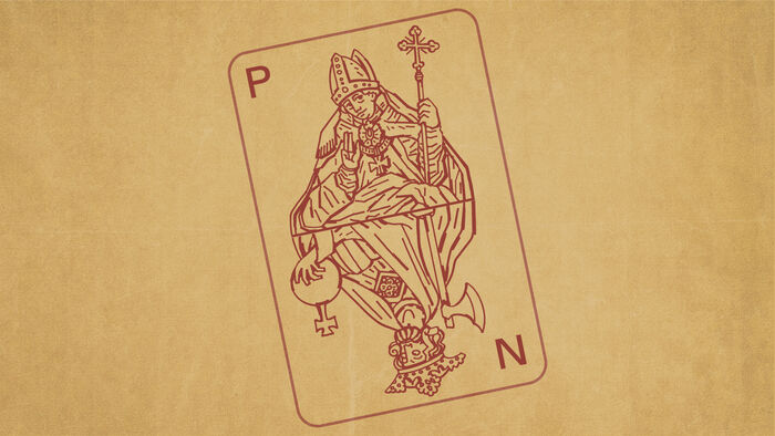 Illustration of a picture card in a deck with the mirroring image of a king.